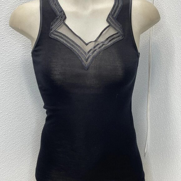 Oscalito Women’s Wool & Silk Tank Size XS Black — Geometric Knit V-Neck - Picture 1 of 7